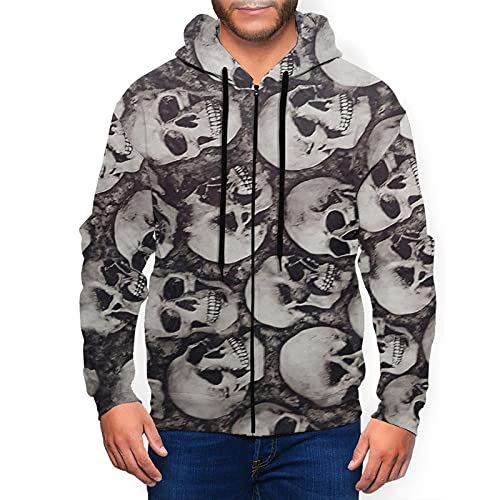 Skulls Head Pattern Casual Mens Full-Zip Jacket Sudadera con capucha con bolsillos para uso diario