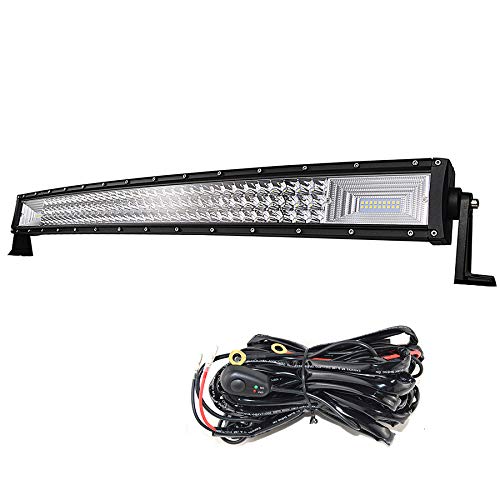 SKYWORLD 32 pulgadas 405W Barra de luz de trabajo de triple fila curva 7D LED, haz combinado de punto de inundación DC 12V-24V 6000K para vehículos todo terreno 4x4 SUV ATV UTV con arnés de cableado