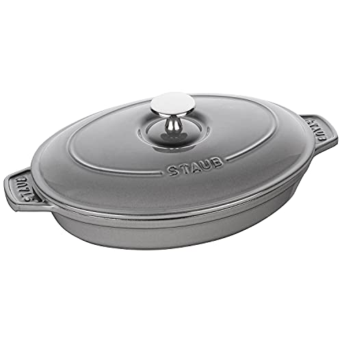 STAUB Fuente Ovalada con Tapa, Hierro Fundido, Gris Grafito, 23 cm