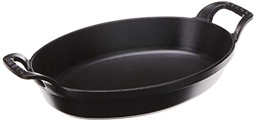 STAUB Plato para hornear ovalado de hierro fundido, 9.5x6.75, negro mate