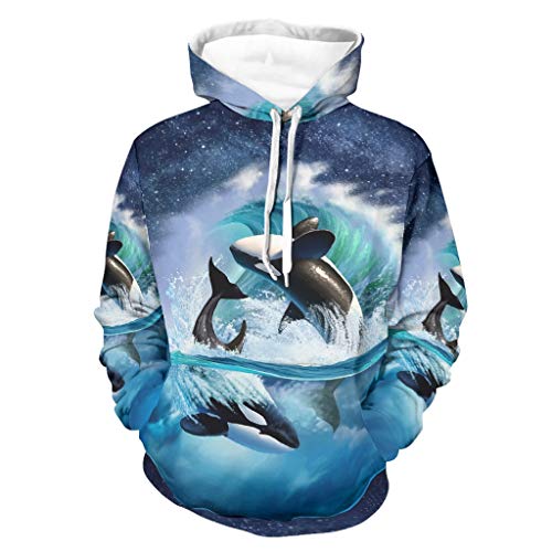 Sudadera de manga larga con capucha para hombre, diseño de orca Welle Killerwal, con bolsillos, ropa diaria Negro XXL