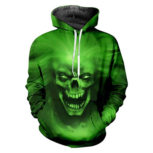 Suéter De Hombre De Green Imprimir Hombres Los Skull Head Modernas Casual 3D Hoodies Sudadera De Manga Larga Hombre Hooded Hoody Homme Fitness Jacket Sweats. (Color : Verde, Size : 3XL)