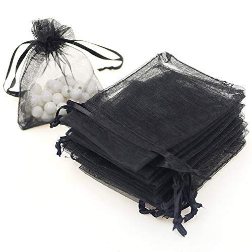 SUVIA 100 Piezas 10 x 15cm Bolsas de Organza Coloridas Bolsas de Regalo de Boda Bolsas de Organza para Favores y Joyas (Negro, 13 x 18cm)