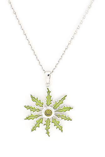 TALISMAN JEWELLERY Colgante Eguzkilore de Plata esmaltado Verde y con circonita Central. Collar Flor del Sol Vasca. –Cadena Regalo incluída–