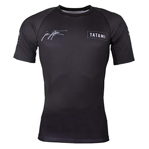 Tatami Rashguard Signature - Camiseta de compresión de manga corta con elástico en 4 direcciones para Jiu Jitsu, fitness, grappling y artes marciales mixtas, blk-sig-ssrg, Negro , small