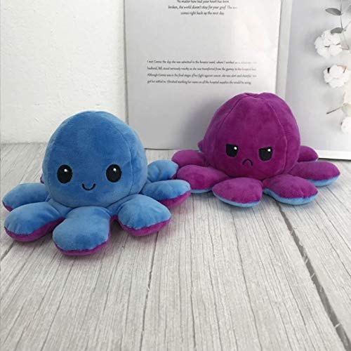 T&C Pulpito Reversible de Peluche, Pulpo Reversible Feliz y enfadado, Regalo de Moda sorprender (Azul-Morado)