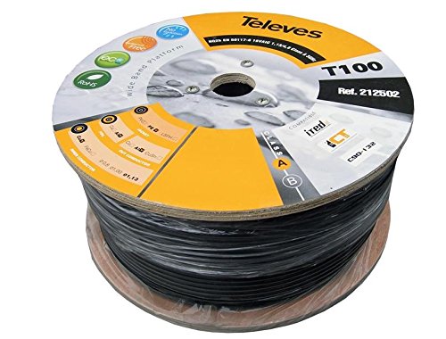 Televes 212501 - Cable coaxial t100 cu/al polietileno clase a 100m negro