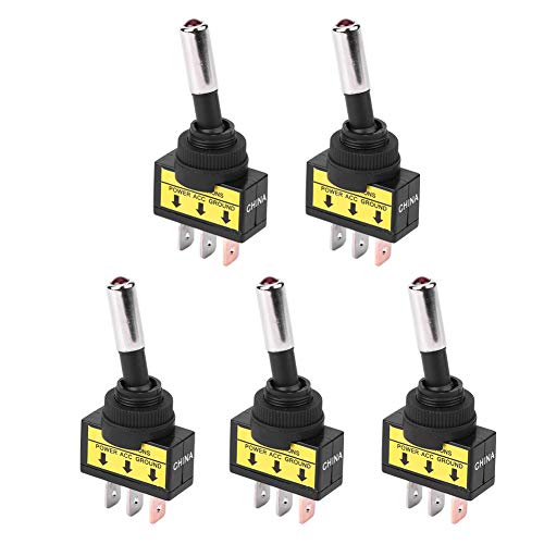 Terisass Toggle Switch 5Pcs 12V Car Red LED Rocker Toggle Switchs Kit 20A 3Pin Motorcycle Dot Light ON-OFF Rocker Switch Universal