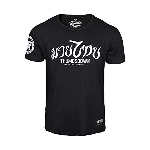 Thumbsdown Pulgares Down Muay Thai Bangkok Camiseta MMA. Gimnasio Entrenamiento. Marcial Artes Informal - Negro, Mediana