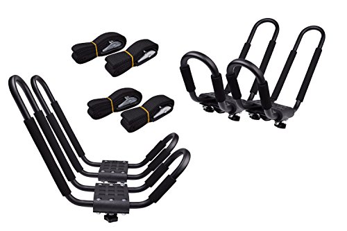 TMS® - Soporte para techo de coche para cargar esquíes, tabla de surf, barco, canoa, kayak, 2 pares barra J HD, barra para todoterreno