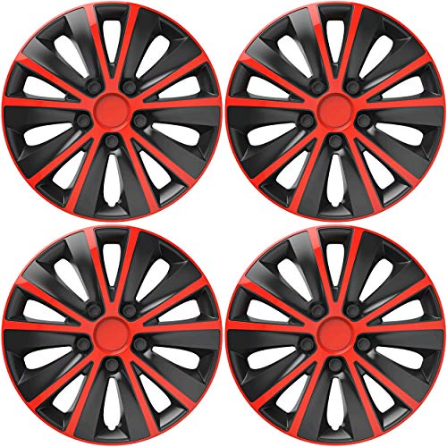 VERSACO RAPIDERB16 Tapacubos de Rueda, Rojo/Negro, 16 Pulgadas, Set de 4