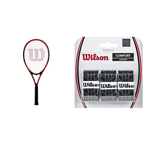 Wilson Raqueta de Tenis, Federer, Unisex, Principiantes y Jugadores intermedios, Rojo/Negro, Tamaño de empuñadura L3 + Profile Overgrip para Raqueta, Unisex Adulto, Negro, Talla Única