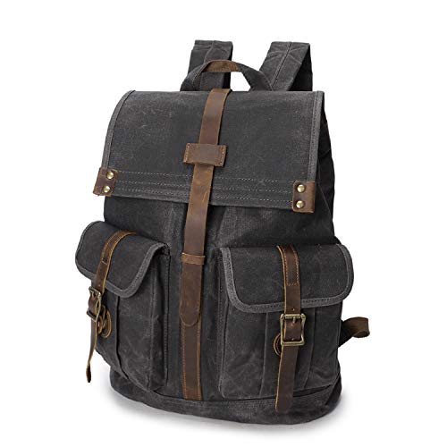 WindTook Mochila portátil 15.6 Pulgadas de Retro Mochilas Escolares Juveniles de Cuero Mochila Mujer Hombre Backpack Mochila universitaria Bolsa para la Escuela de viaja Gris