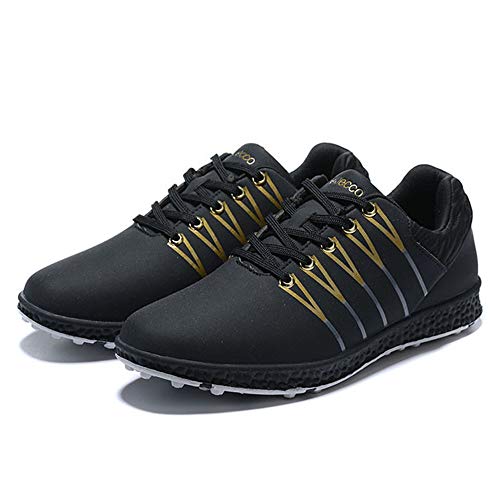 XFQ Zapatos del Golf De Las Mujeres, Impermeable Y Transpirable Campo De Formadores Ligera Spikeless con Cordones De Antideslizantes Las Zapatillas De Deporte Al Aire Libre Ocasional,Oro,39EU