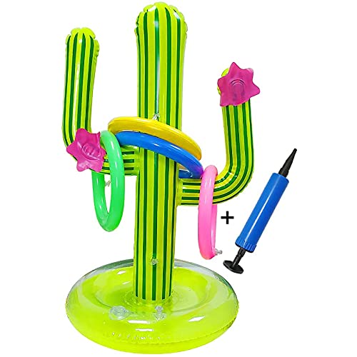 YouthRM Juego de Lanzamiento de Anillo de Cactus Inflable, Piscina al Aire Libre, Juguetes Flotantes de PVC, Suministros para Fiestas en la Playa, Barra de Hielo, Juegos de Viaje, Verano,