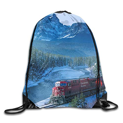 ZHIZIQIU Steam Train and Railway Forest Punk Drawstring Backpack Bag Rucksack Shoulder Sackpack Sport Gym Yoga Runner Beach Hiking Dance