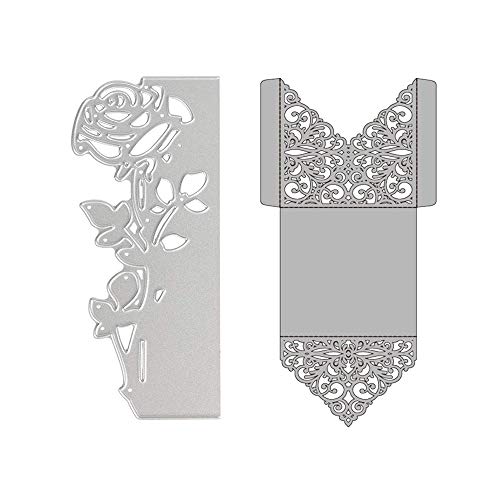 2 Piezas Rose Cutting Die Forma de flor Troqueles de Estampado de Acero al Carbono Troqueles Plantillas para Scrapbooking Suministros para Hacer Tarjetas,Forma de Rosa/Sobre