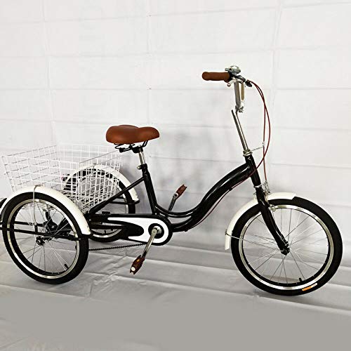 20" Bicicleta con 3 Ruedas,Triciclo de ruedas para adultos,Triciclo adulto de una sola velocidad,Con cesta de la compra de una sola velocidad,Bicicleta de Aluminio con Respaldo Cesta