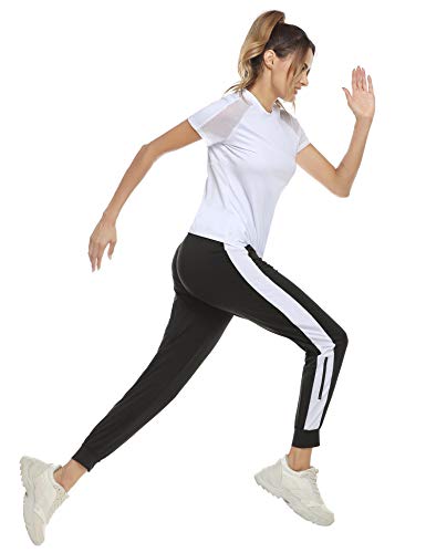 Aibrou Chándal Mujer Completo,Conjunto Chándal Sudadera con Ropa  y Pantalones,Trajes de 2 Piezas Deporta Moda de Manga Corta Ropa de salón Corredores, Blanco, XL