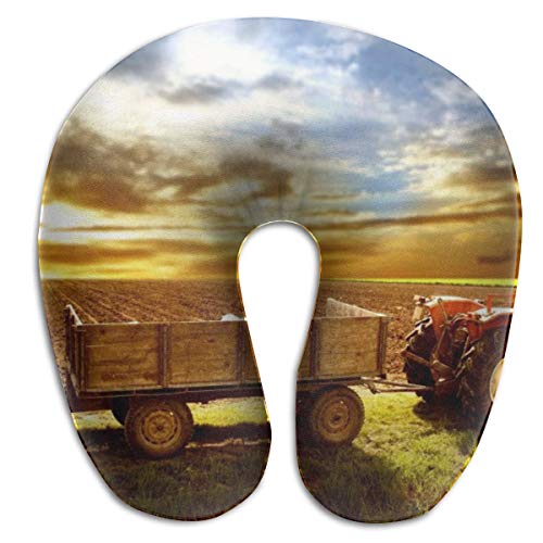 Almohada de viaje en forma de U Idílico Sunset Old Farm Tractor Almohada de cuello en forma de U Cómoda almohada de viaje de microfibra suave con soporte para el cuello para el hogar, dolor de cuello