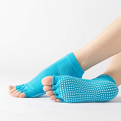 Antideslizantes,Calcetines Tobilleros Invisibles,Calcetines de Yoga Antideslizantes dispensadores de Tubo intermedio con Punta Abierta-C Blue_5pcs