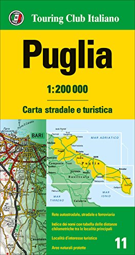 Apulia 1:200.000 mapa de carreteras impermeable Touring Club Italiano. (Carte regionali 1:200.000)