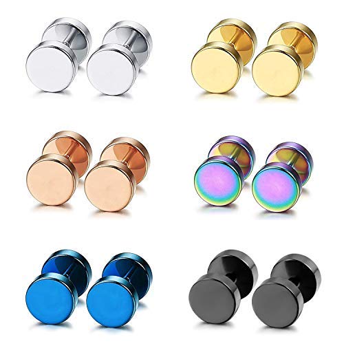 Aroncent Pendiente Acero Inoxidable Quirúrgico para Oído Dumbbells Aretes de Perno Forma de Pesas Chulo para Hombre Mujer Unisex, 8mm, 12PCS, Multicolor