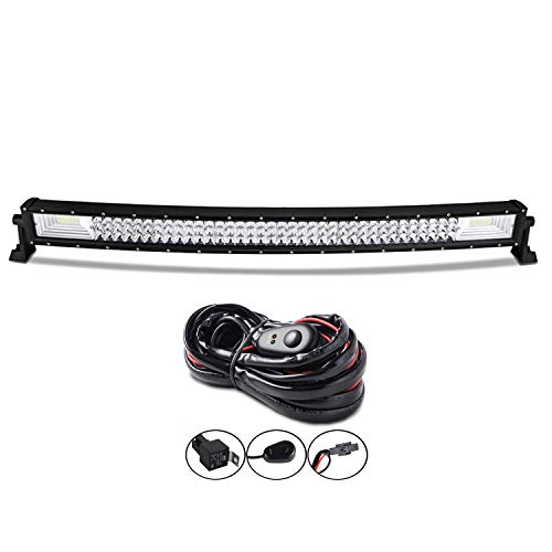 AUXTINGS 32 pulgadas 405W curvada de triple fila para luces de trabajo haz de inundación con kit de arnés de cableado para camiones tractores 4x4 barco todoterreno luz antiniebla de,