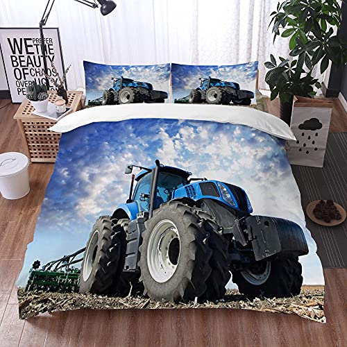 Bedsure Funda Nórdica,El tractor rueda sobre el enorme campo un agricultor montando un tractor trabajando en un campo Maquinaria agrí,Fundas Edredón 200 x 200 cmcon 1 Funda de Almohada 40x75cm