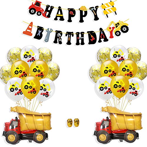 BESTZY Vehículo Camión Bomberos Globo 23 Piezas Globos Grandes Camiones Cumpleaños Globos Decoración de la Torta de la Tractor Excavadoras Basura Camiones de Favores Temáticos Decoración