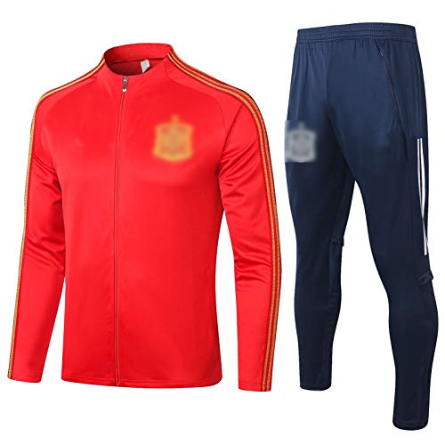 BVNGH Traje de entrenamiento de camiseta de fútbol español, 2021 Nueva temporada de manga larga, ropa deportiva para deportes al aire libre, ropa deportiva para hombre (S-XXL) rojo-XXL