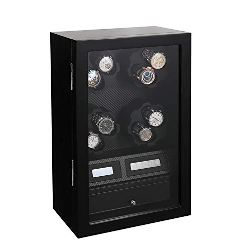 CHENSHJI Watch Winder Box Caja de la devanadera del Reloj mecánico con Adaptador de CA o con Curvas 8 Espacios y 5 trasteros Alimentado por batería (Color : Black, Size : One Size)