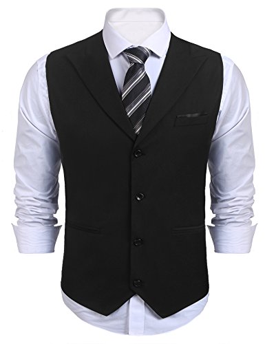 COOFANDY Chaleco de traje para hombre, corte ajustado, cuello en V, sin mangas, con 5 botones, para negocios, informal, clásico, básico, para hombre A-negro. XL