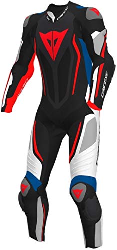 Dainese Misano 2 D-Airbag - Traje de cuero para moto perforado (1 pieza, talla 54), color negro, blanco y azul