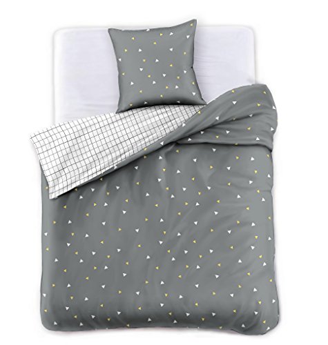 DecoKing Premium - Ducato Collection - Juego de ropa de cama reversible - Funda de edredón y 1 o 2 fundas de almohada - Algodón satinado - Con cremallera, algodón, gris, 155 x 220 + 80 x 80 *1