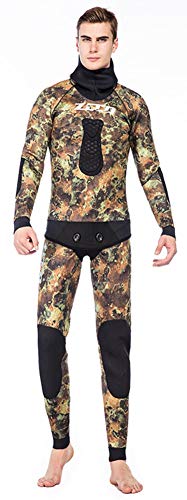 E-Qianw 5 MM Trajes De Neopreno para Hombres, con Capucha De Dos Piezas con Capucha De Neopreno Traje De Baño Completo, Trajes De Buceo para Deportes Acuáticos,Camo 2,L