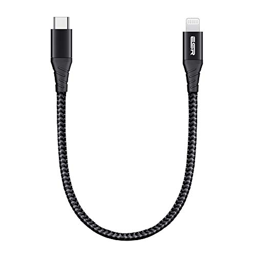 ESR Cable USB C a Lightning 20CM【MFi Certificado】 Nailon Trenzado Tipo C a Lightning Power Delivery Carga Rápida para iPhone 12/12 Pro/12 Mini/12 Pro MAX/SE 2020/11/11 Pro/11 Pro MAX/XS/XR/X,iPad 8/7