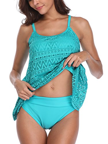 FLYILY Mujer Tankini baño de Malla para Conjunto de Dos Piezas Bikini de Cintura Alta Tallas Grandes