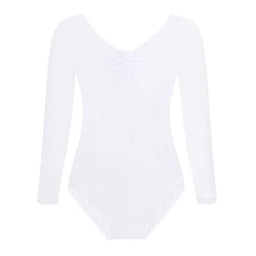 FONLAM Maillot de Ballet Danza para Niña Traje Leotardo Maillot Clásico Gimnasia Manga Larga Actuación Fiesta Niña Invierno Otoño (9-10 Años, Blanco)