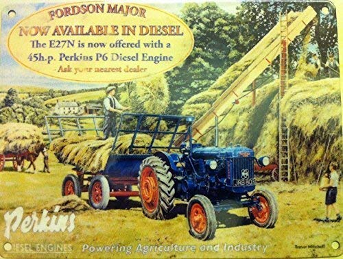 Fordson principales. Azul tractor arado campo con granja manos Para casa, interior, granja, bar o pub. Metal/Cartel De Acero Para Pared - acero, 15 x 20 cm