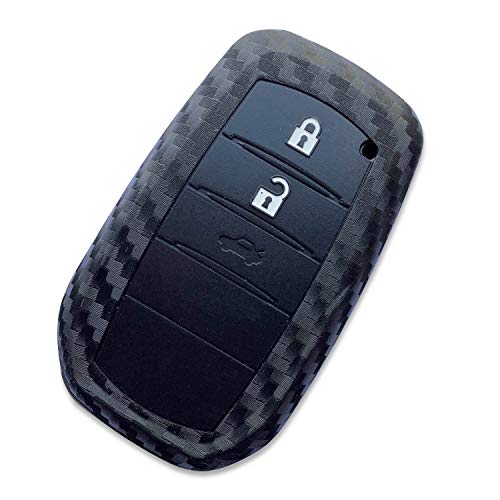 Funda para Llave de Coche compatible con Toyota,Funda de fibra de carbono silicona para llave de coche con 2 botones compatible con Toyota Camry Corolla Prado