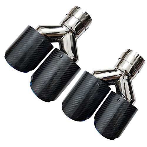 GCAWYYQG Tubo de Escape de Coche 2PCS Universal Dual con un Logotipo Punta de Escape de Fibra de Carbono Tubo de Escape Modificado Azul Cubierta de Fibra Brillante Punta de silenciador ， para BMW M3