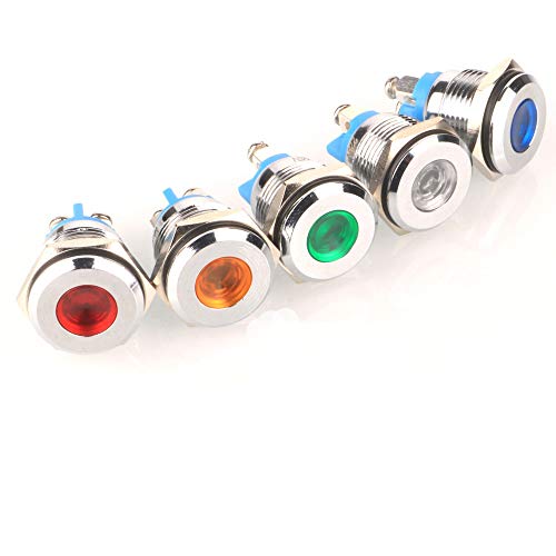 Gebildet 5pcs 16mm 220V-230V Acero Inoxidable Impermeable Luz Indicadora LED Terminales de Tornillo para el Coche Barco Camión Van