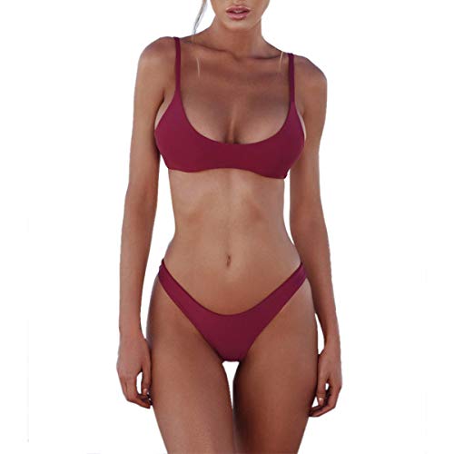 heekpek Bikini Mujer Traje de baño Ropa de baño Conjuntos Push up con Relleno Bikini Bandeau para Mujer Vendaje brasileo Ropa de Playa Cintura Baja 2021(Rosa Caliente,S)