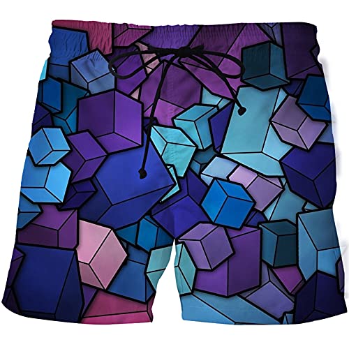 Hombre Pantalones Cortos De Playa,Summer Hawaiian Boardshorts Simple 3D Geometría De Ilusión Óptica Pantalones Cortos De Playa Secado Rápido Transpirable con Bolsillos Bañador Informal Aloha TR