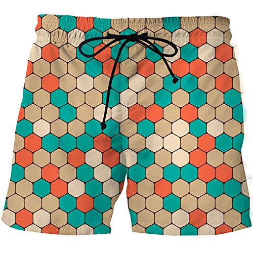 Hombre Pantalones Cortos Hawaianos De Surf,Summer Hawaiian Boardshorts Pantalones Cortos De Playa Simples En 3D De Panal De Abeja Secado Rápido Transpirable con Bolsillos Bañador Informal Aloha TR