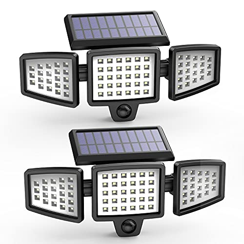 Hosome Luz Solar Exterior 3 Cabezas, Lámpara de Pared Solar Apliques de Exterior 3 Modos Luz con Sensor de Movimiento 270° Rango de iluminación Impermeable IP65 para Garaje/Jardín/Patio (2Pack)