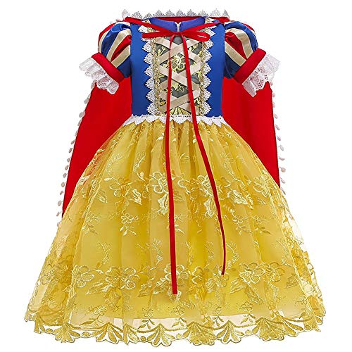 IDOPIP 6Piezas Vestido de Princesa Blancanieves Niñas con Capa Snow White Carnaval Traje de Fiesta Halloween Navidad Cosplay Fancy Dress UP Costume Outfit