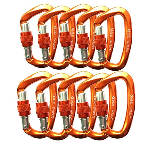 IGOSAIT Fuerte Bloqueo Maestro de Seguridad 10PC 25 kN Escalada mosquetón Puerta Tornillo Offset D Forma Escalada Rappel Hebilla de Seguridad Durable (Color : Orange)