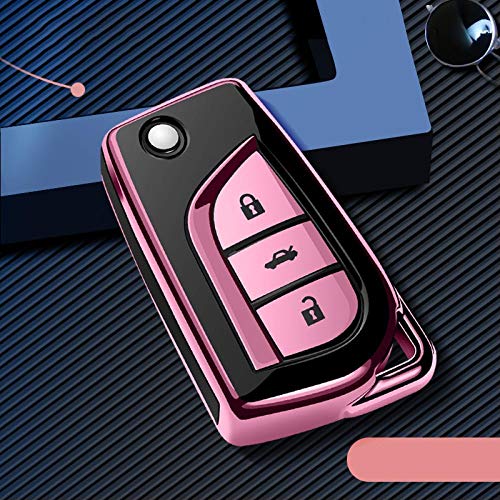 JIAXIA Autosleutel deksel Voor 3 knoppen Soft TPU Autosleutel Case Cover Voor Toyota Auris Corolla Avensis Verso Yaris Aygo Scion TC IM 2015 2016 Auto-Accessoires D-Roze